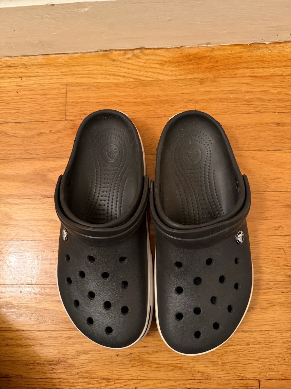 CROCS Classic Black Foam Clogs with White Trim